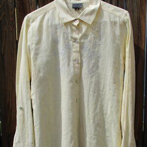 NOMADIC TRADERS Embroidered Long Sleeve Shirt Pastel Yellow Blouse Size M